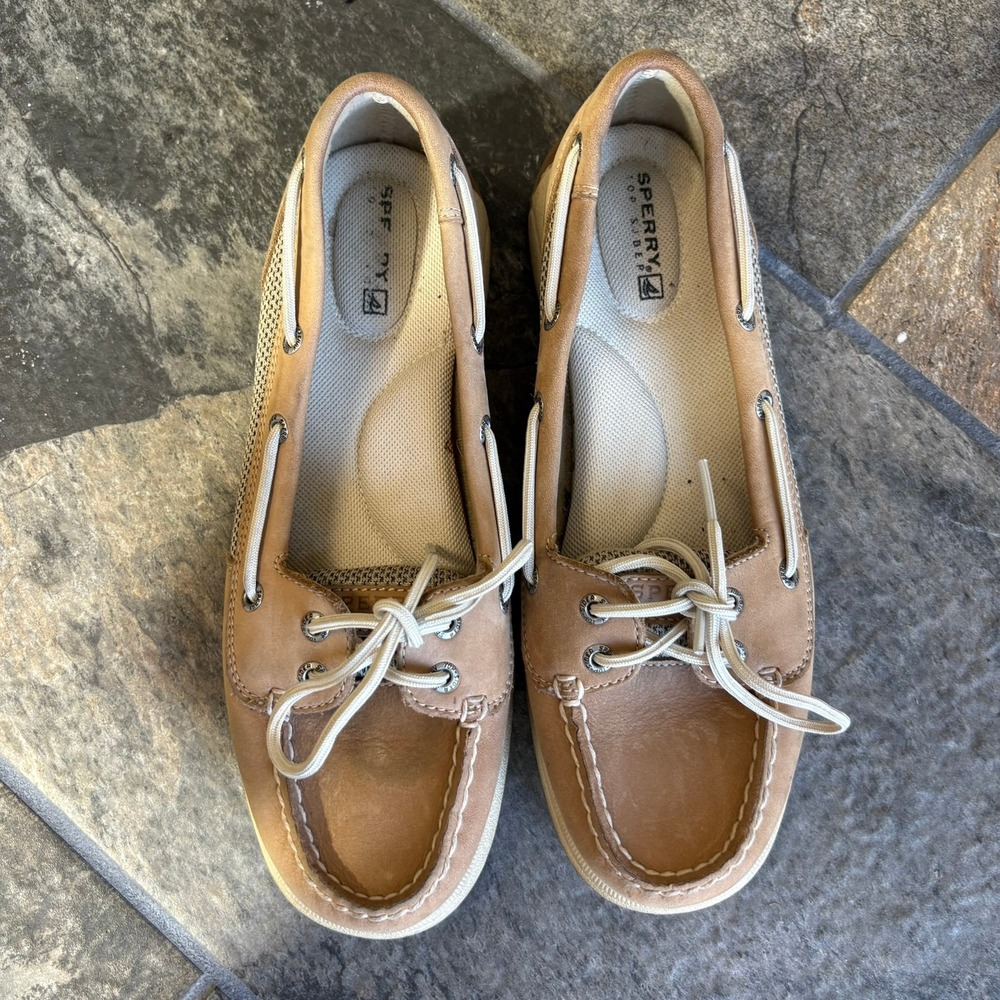Sperry Top-Sider Angfish Tan Leather Mesh Boat Shoes 7.5M 9773581
